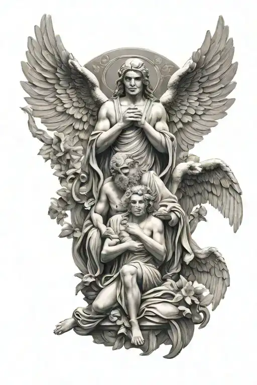 Gods With Angel Wings Sitting Together At Olympus
