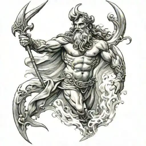 Poseidon Who Leave The Water With A Trident