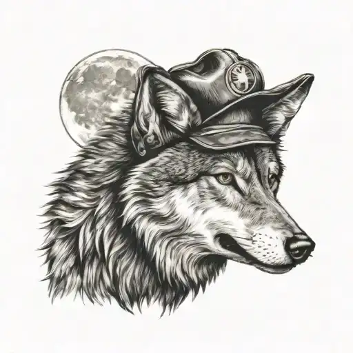 A Realistic Wolf Howling At The Moon With A Postal Worker's Hat On Its Head
