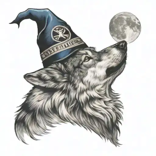 A Realistic Wolf Howling At The Moon With A Postal Worker's Hat On Its Head