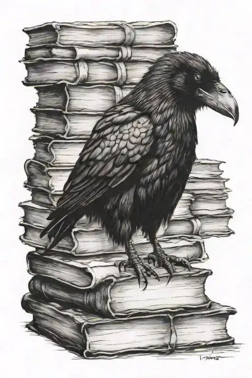 Crow Sitting On A Pile Of Books