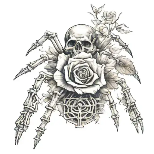 The Skeleton's Hand Holds A Spider Rose Blooming