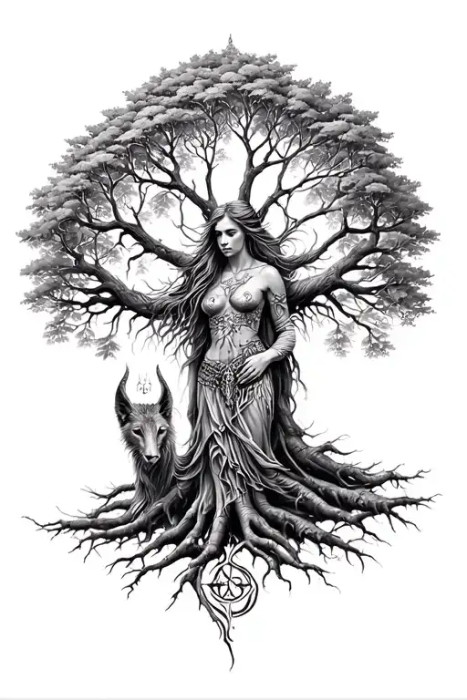 Freya Norse Goddes Growing Together Ygg Drasil Tree