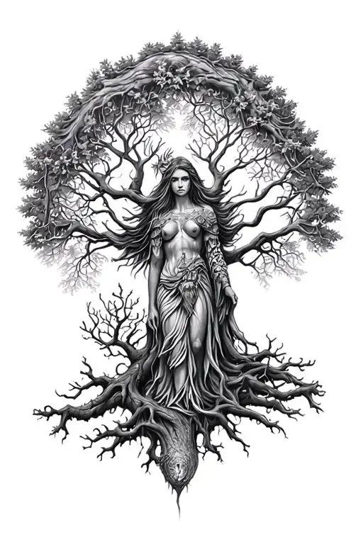 Freya Norse Goddes Growing Together Ygg Drasil Tree