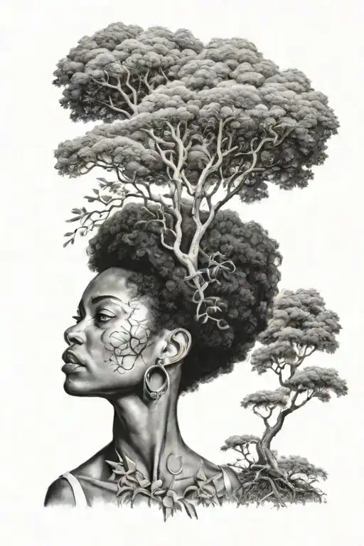 Black Woman With Afro Tree Growing