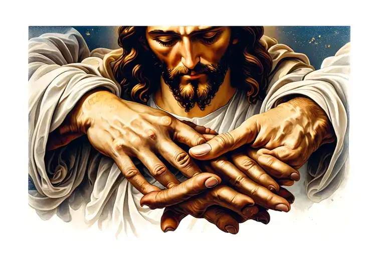 Jesus Hands Reaching Toward Eachother