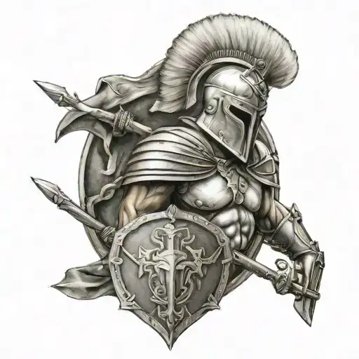 Spartan Helmed Wit Spear And Shield Crossed