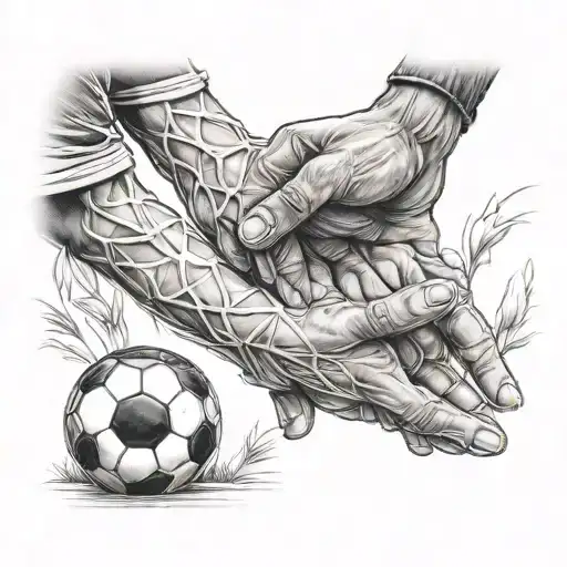 Dad Holding Sons Hand In Soccer Enviornment