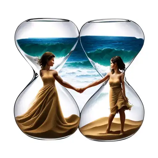 Father Son Mother Holding Hands In Hour Glass With Sand