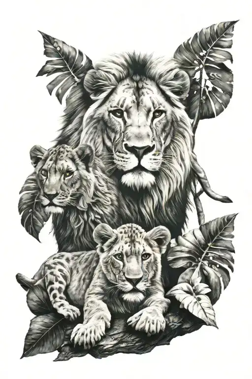 Lion With 3 Cubs Tropical Island