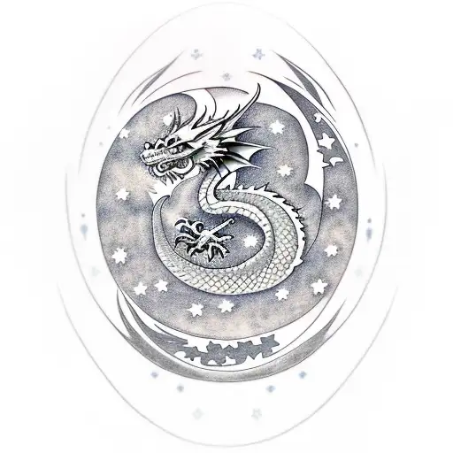 Dragon With Stars And Moon