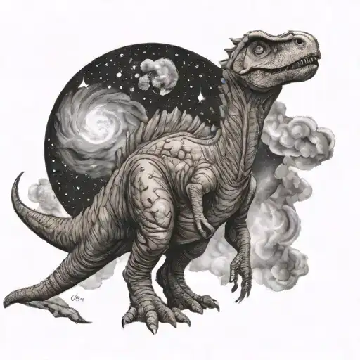 Astrdon Long Neck Dinosaur Walking Night Sky Meteor
