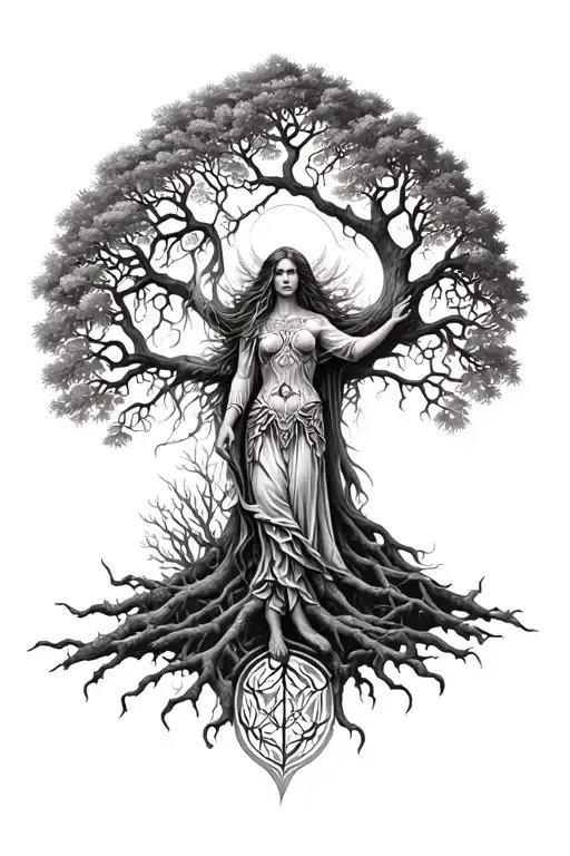 Freya Norse Goddes Growing Together Ygg Drasil Tree