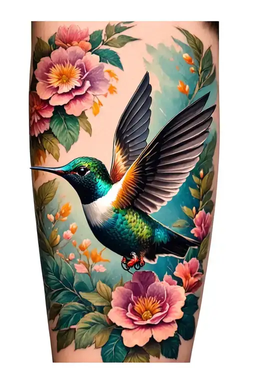 Floral Lace With Hummingbird Flying