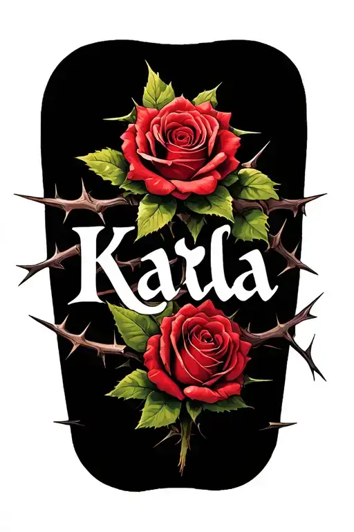 Roses With Thorns Wrapped Around The Name Karla