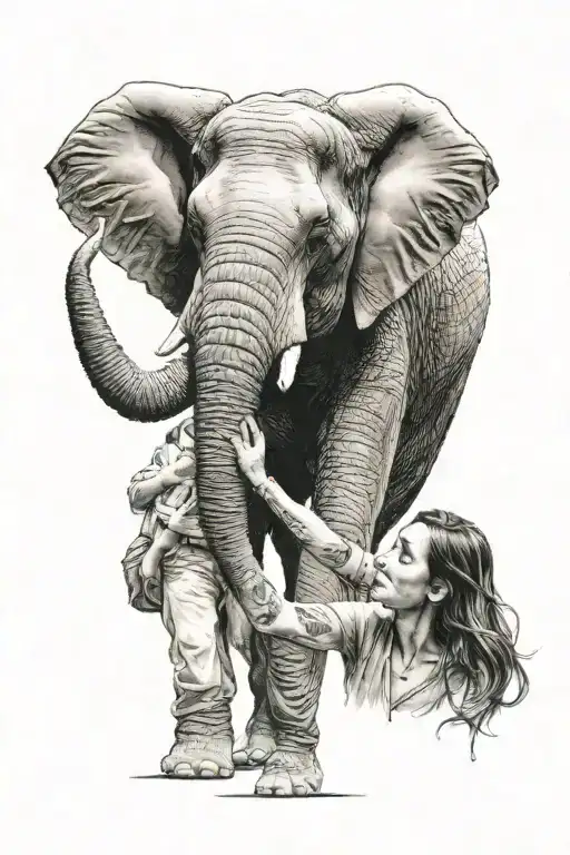 Elephant With Woman Posing