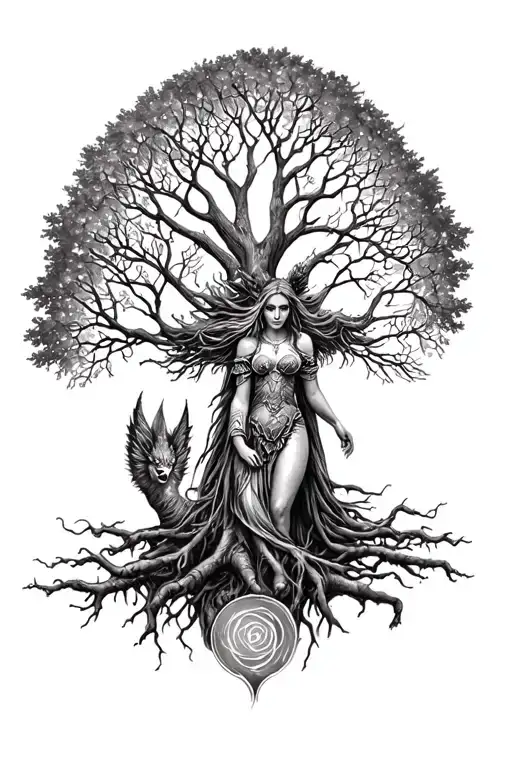 Freya Norse Goddes Growing Together Ygg Drasil Tree
