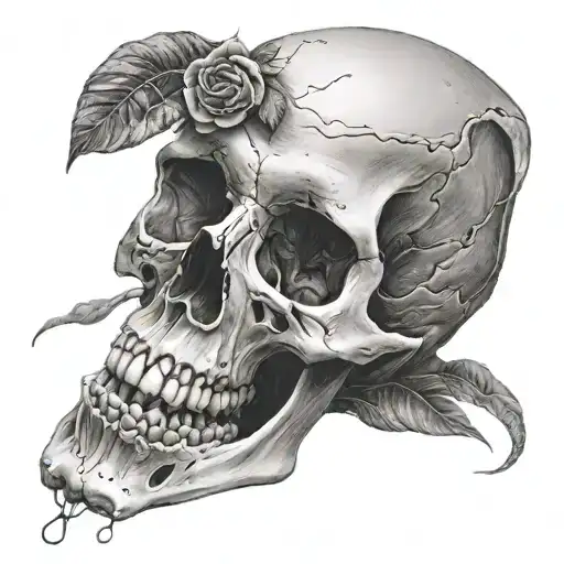 Skull With Woman Sleeping Next To It