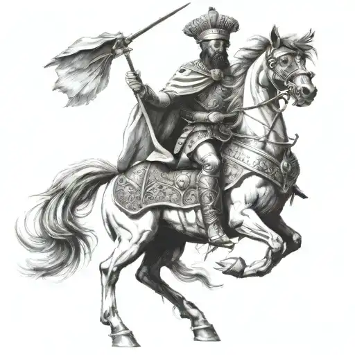 Macedonian Warrior On A Horse On Two Legs With A Crown In His Hand