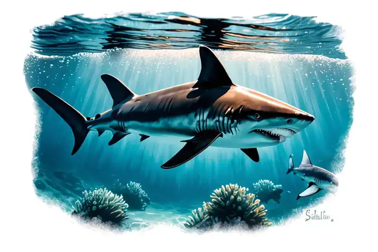 Shark In The Ocean Light Shining Through Water 3 Baby Shark Shadows In The Backgrohnd