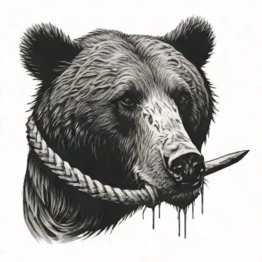 A Blackwork Tattoo Of A Bear With Perun's Ax Incorporated Into Its Design