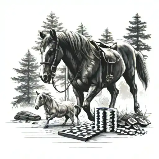 A Ram Plays Backgammon With A Horse In The Forest