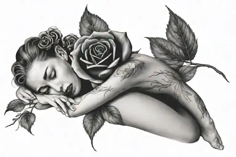 Ballerina Asleep Holding A Black Rose