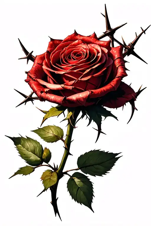A Dead Rose With Stem And Thorns And Barbed Wire Around The Stem