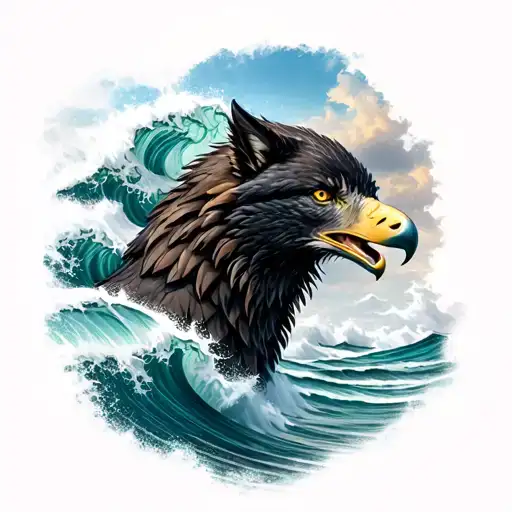 Eagle Wolf Ocean Wave Crashing
