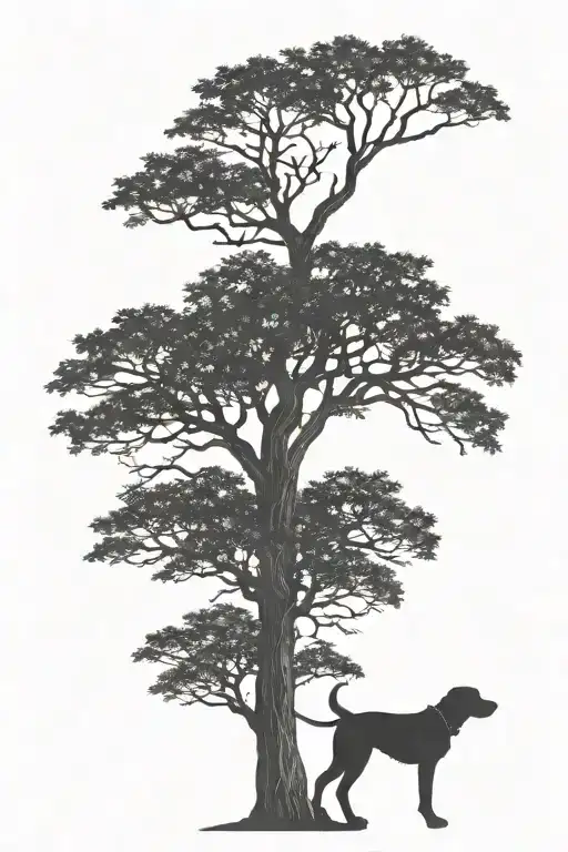 Tree And Man And Dog Silhouette Intertwined