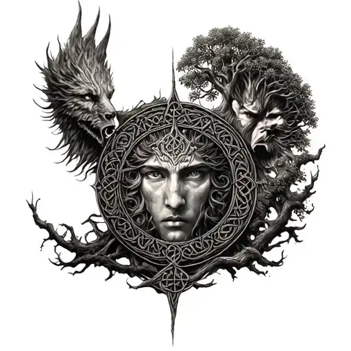 Vegvisir And Freya And Ygg Drasil Tree Surrounded By Celtic