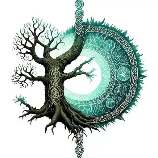 Vegvisir And Freya And Ygg Drasil Tree Surrounded By Celtic