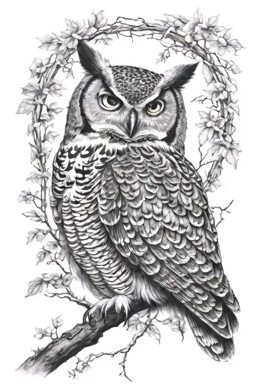 Great Horned Owl In A Forest Filled