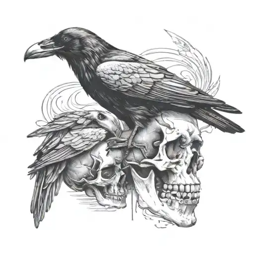 Raven Siting On Skull