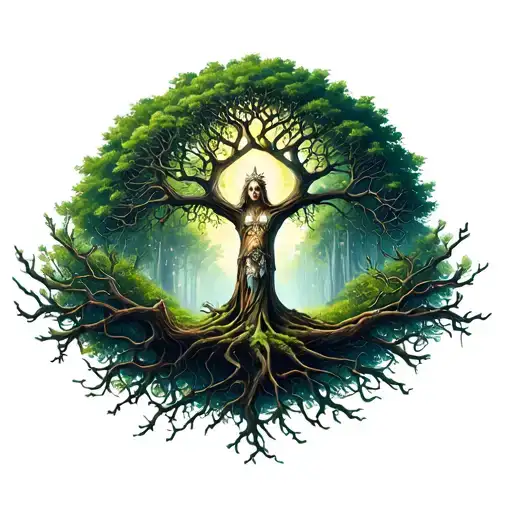 Freya Goddes Growing Inside Of Yddrasil Tree