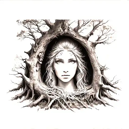 Freya Goddes Growing Inside Of Tree