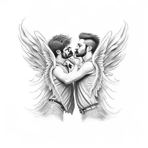 2 Male Angel And Demon Kissing