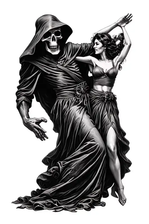 Woman Dancing With Grim Reaper Full Body