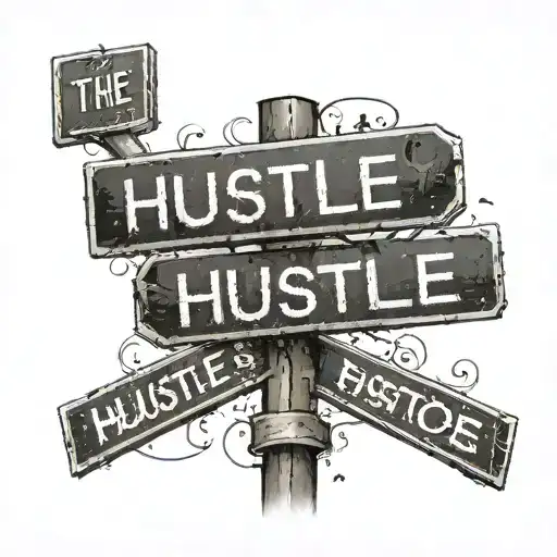 A Street Sign With The Word 'Hustle' In A Bold And Dynamic Font