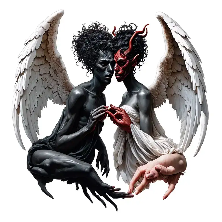 Angel And Devil At The Bottom That Touches The Finger