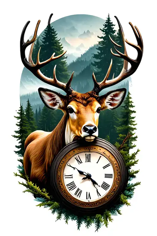 Cerf With Forest And Clock