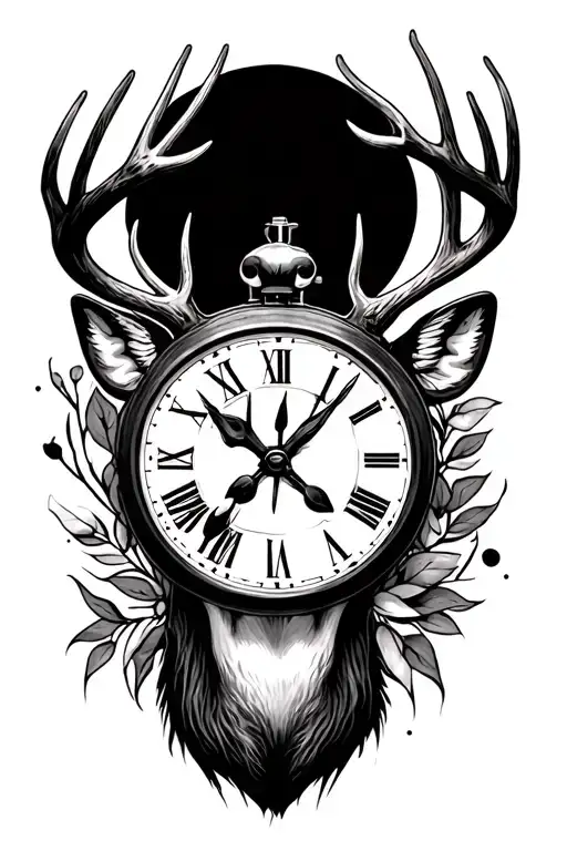 Deer With Drill And Black And White Clock