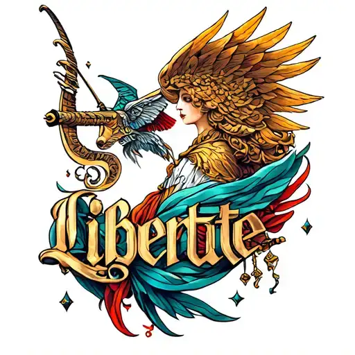 Liberte Word Tattoo With Sagittarius