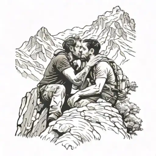 Two Guys Kissing On A Mountain