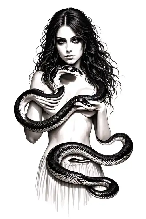 Gothic Woman Holding Snake