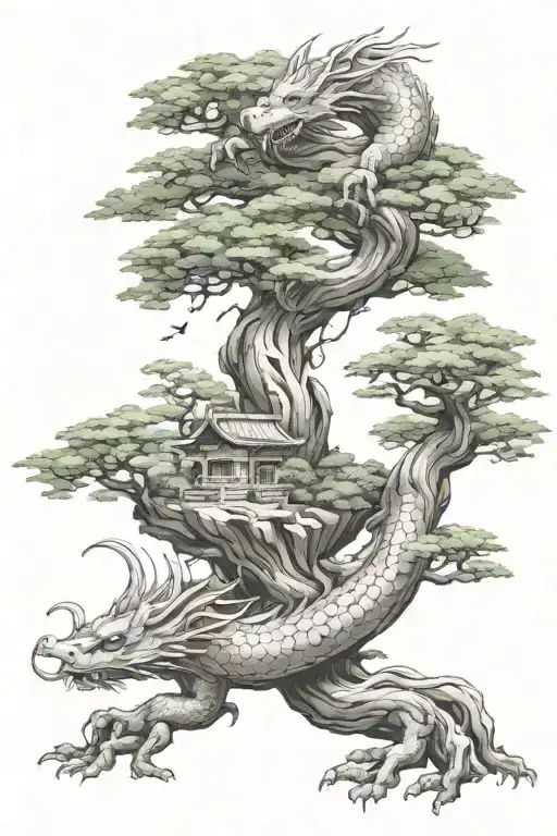 Bonsai Tree And A Dragon Wrapped