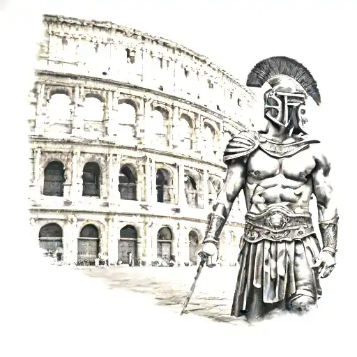 Roman Gladiator Infront Of The Colliseum