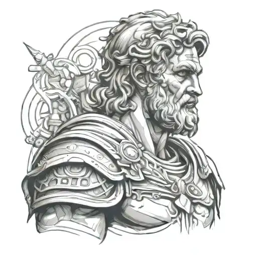 Create A Tattoo Of A Roman God In A Futuristic Setting