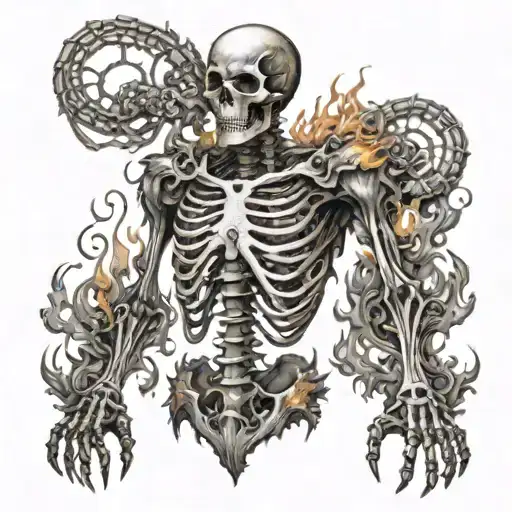 A Fire Skeleton That Has The Symbol Of Scales And Is Black And White