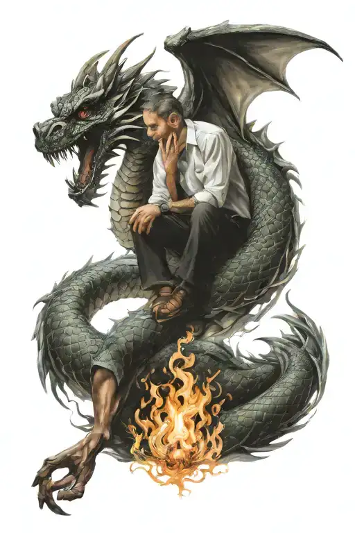 Man And Dragon Breathing Fire